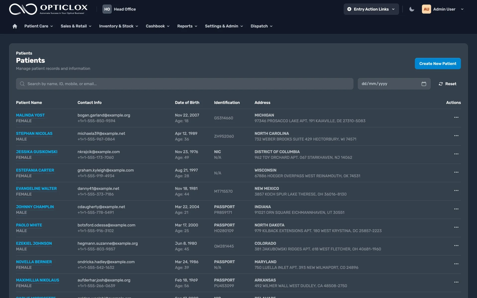 Patient Management - Dark Mode